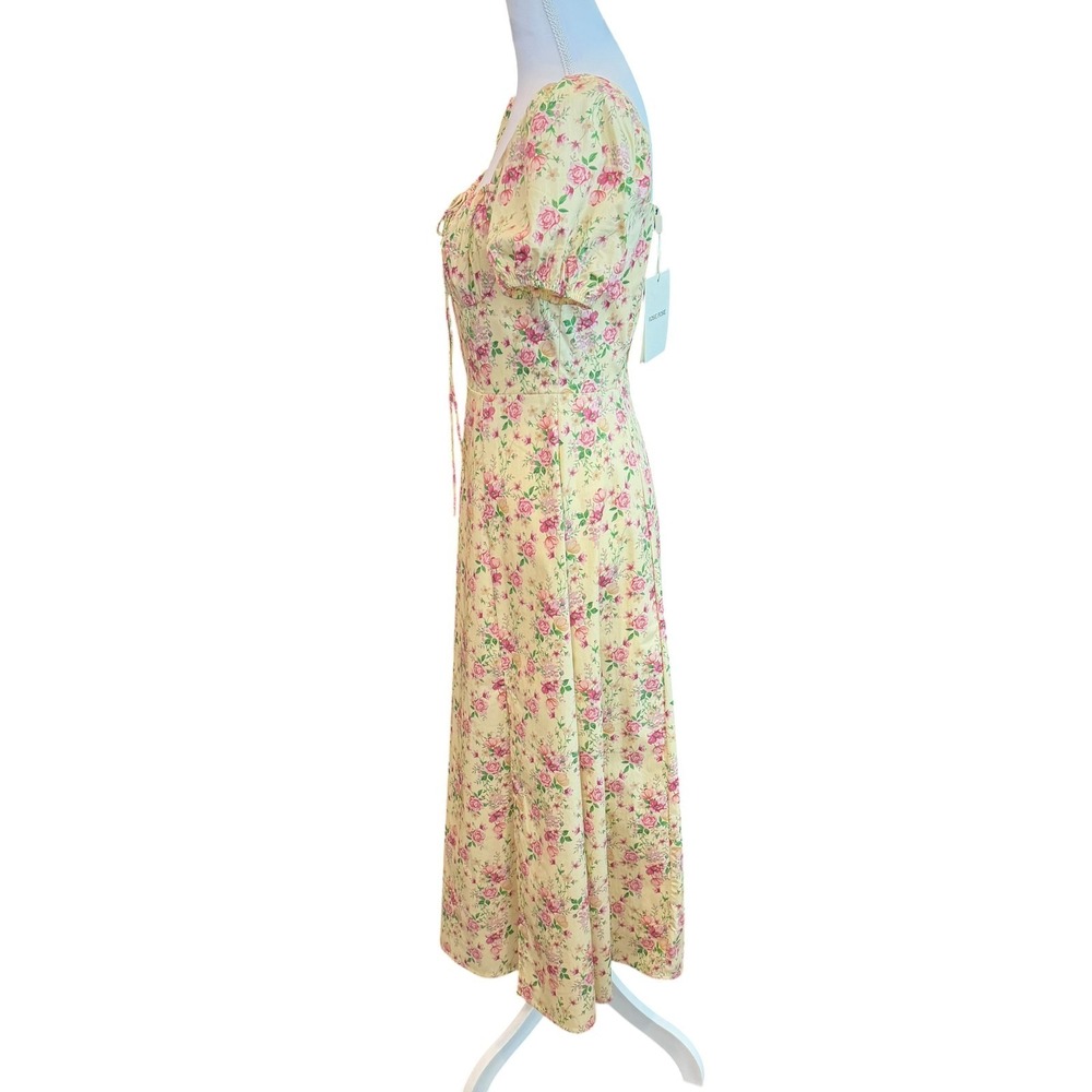 Rosie Posie Floral Cottagecore Midi Dress S Yellow Coquette Milkmaid Bridgerton - Picture 5 of 14
